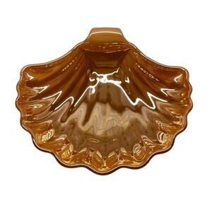 Vintage Peach Lusterware Shell shaped Bowl Trinket Dish 1960's